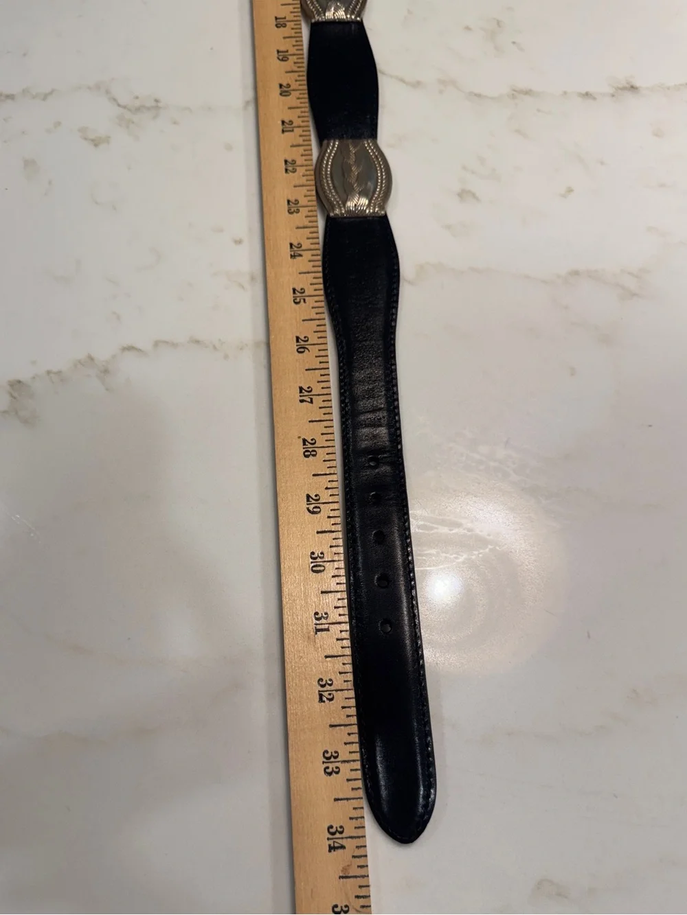 Fossil BT7704 Black Leather Silver Concho Western Belt Medium